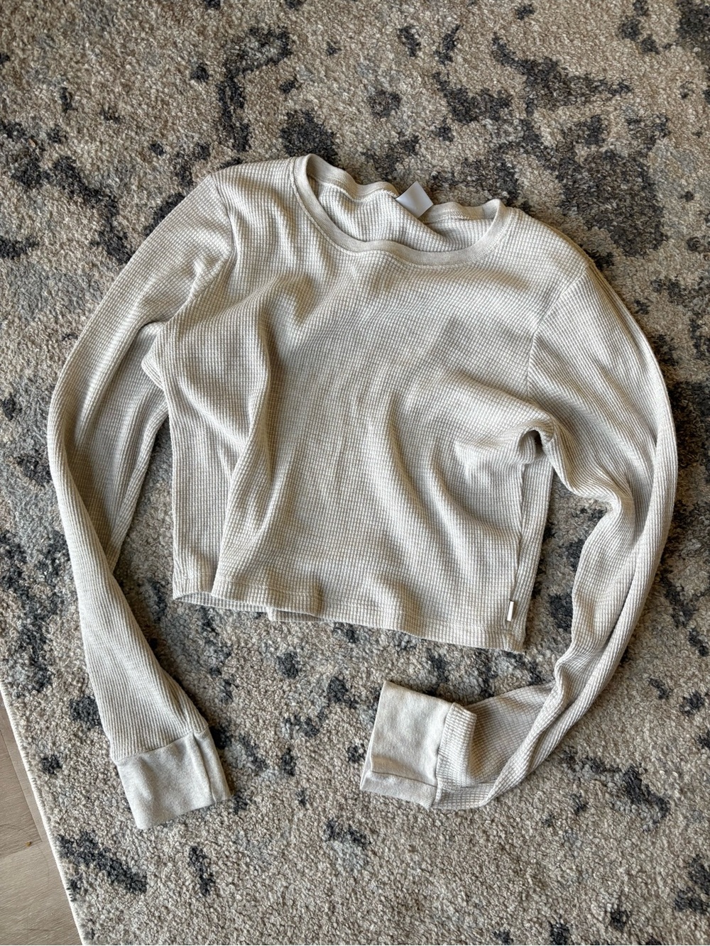 TNA Cream Waffle-Knit Long Sleeve Crop Top